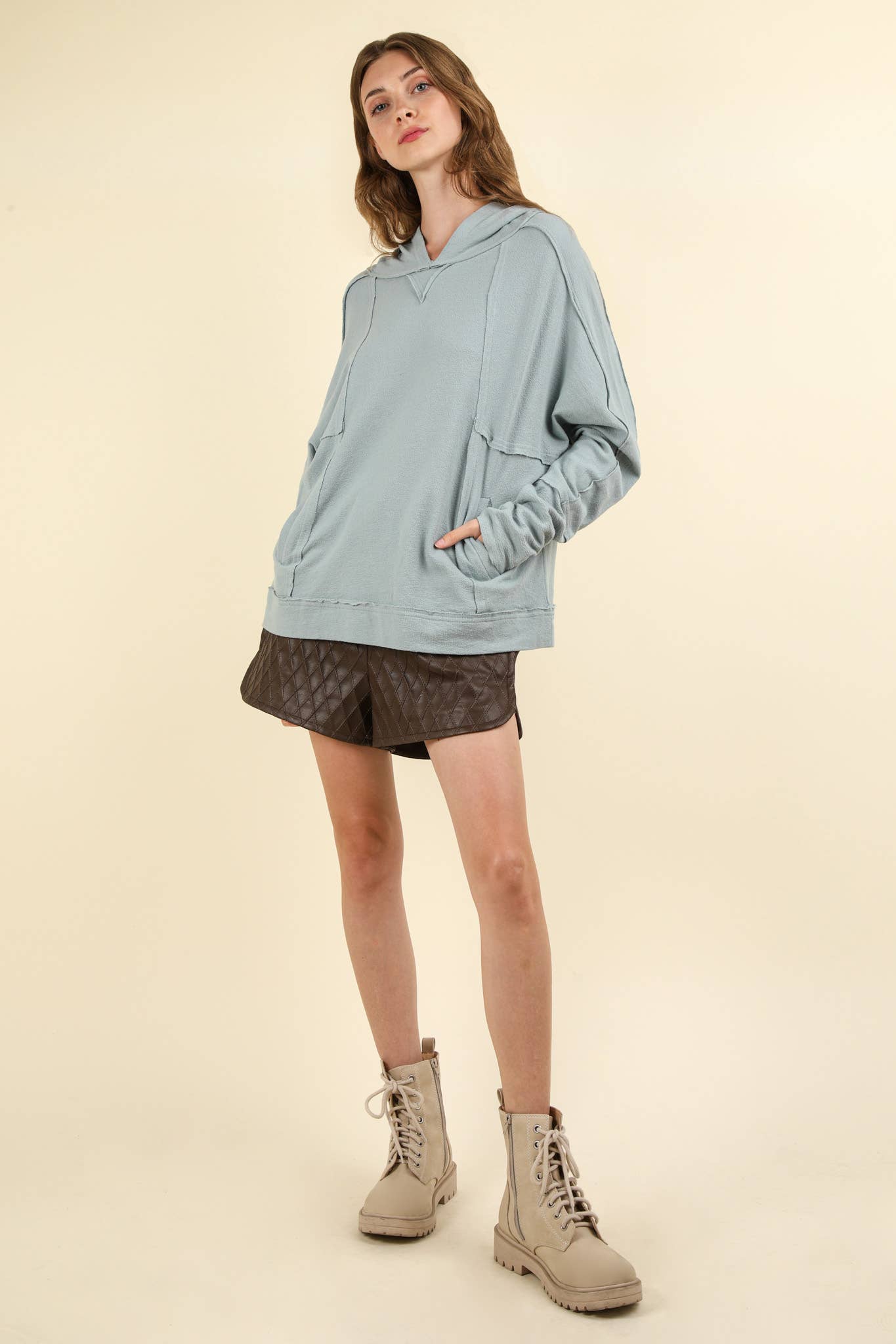 Raw Edge Cute Detail Hoodie Knit Top