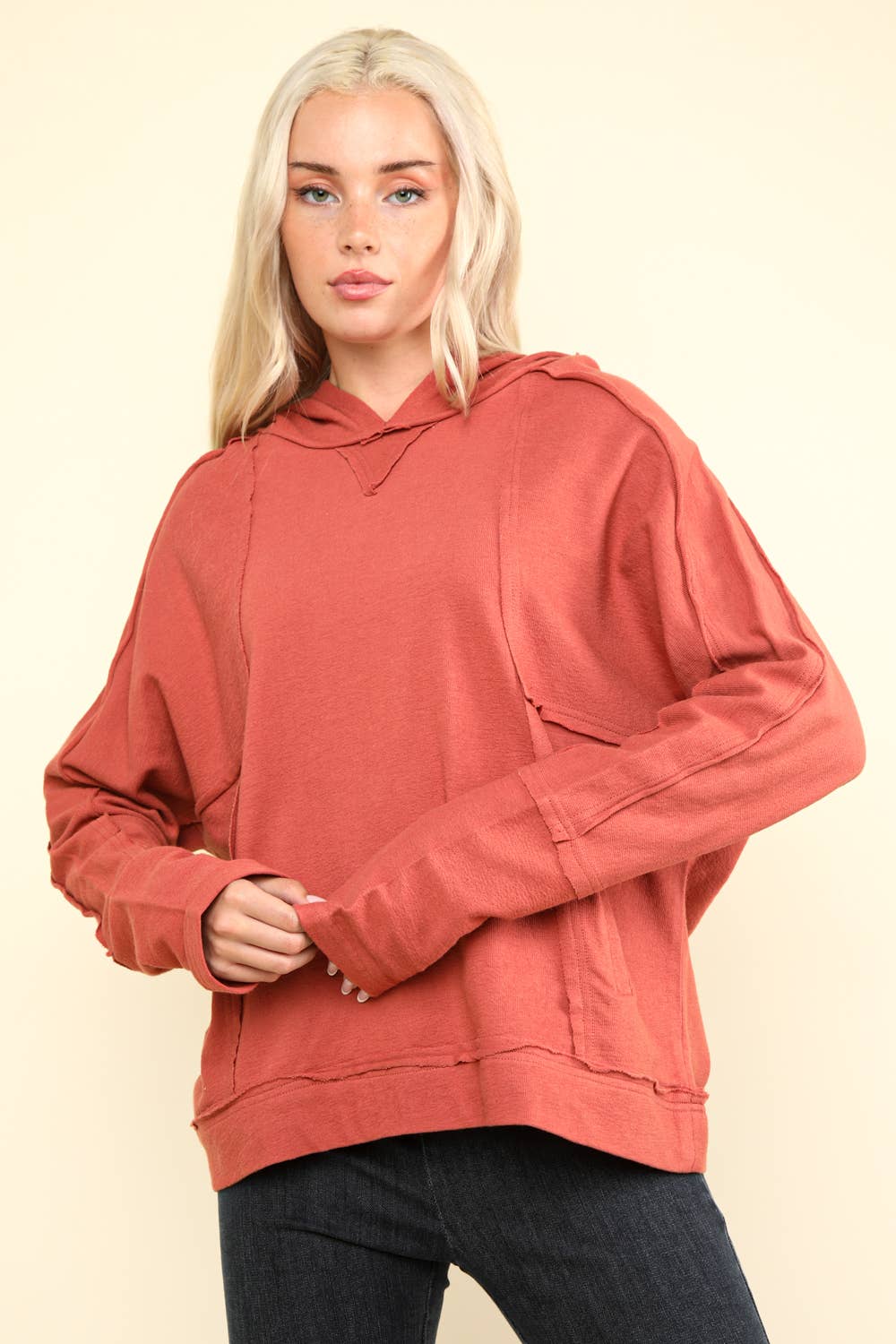 Raw Edge Cute Detail Hoodie Knit Top