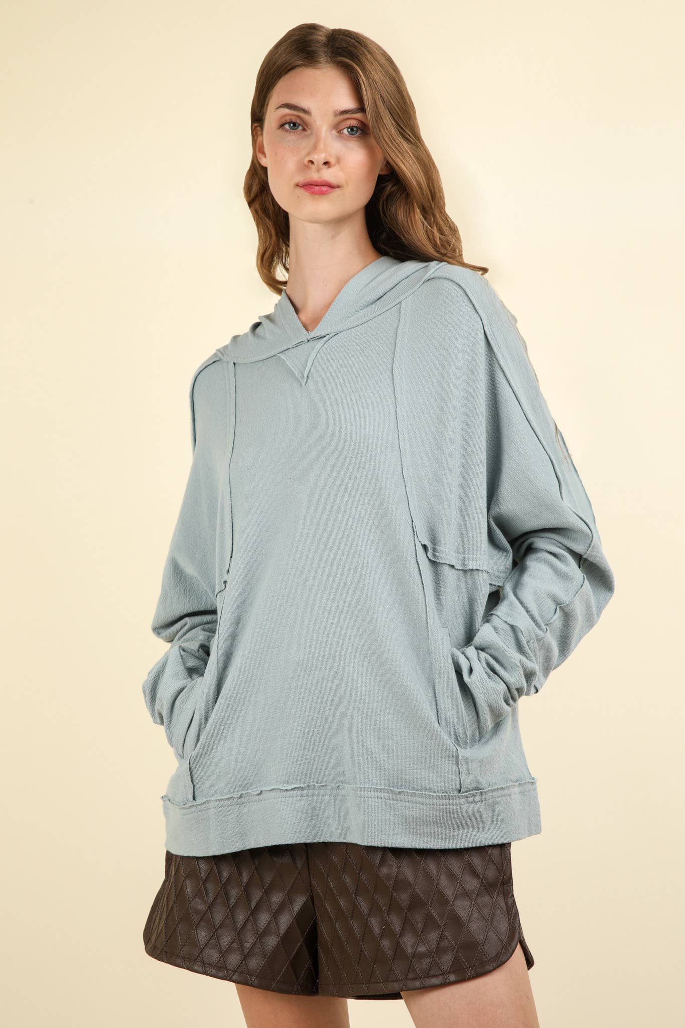 Raw Edge Cute Detail Hoodie Knit Top