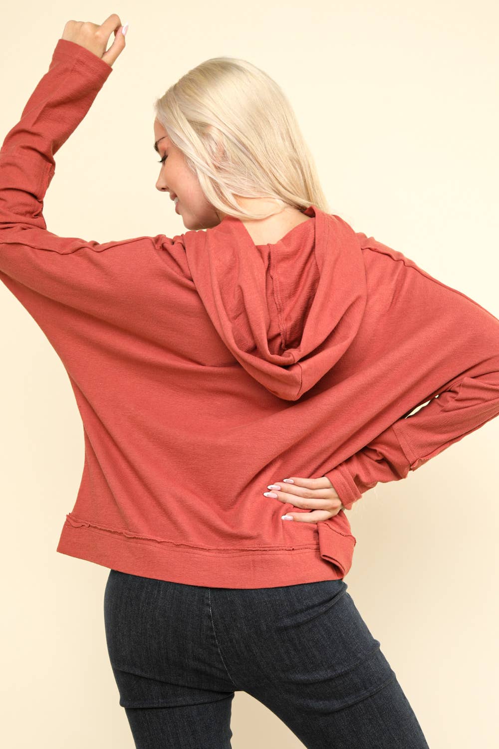 Raw Edge Cute Detail Hoodie Knit Top