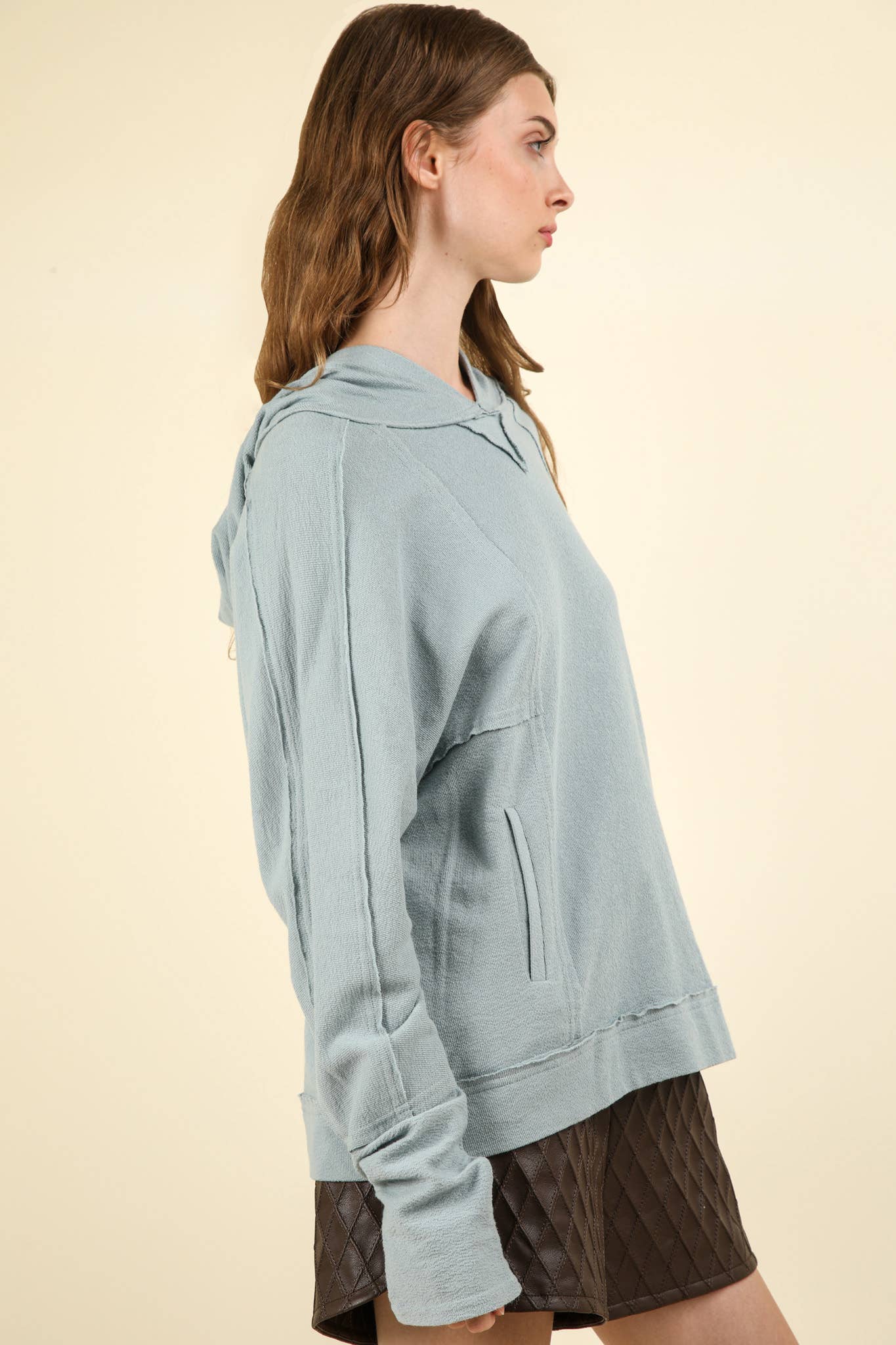 Raw Edge Cute Detail Hoodie Knit Top