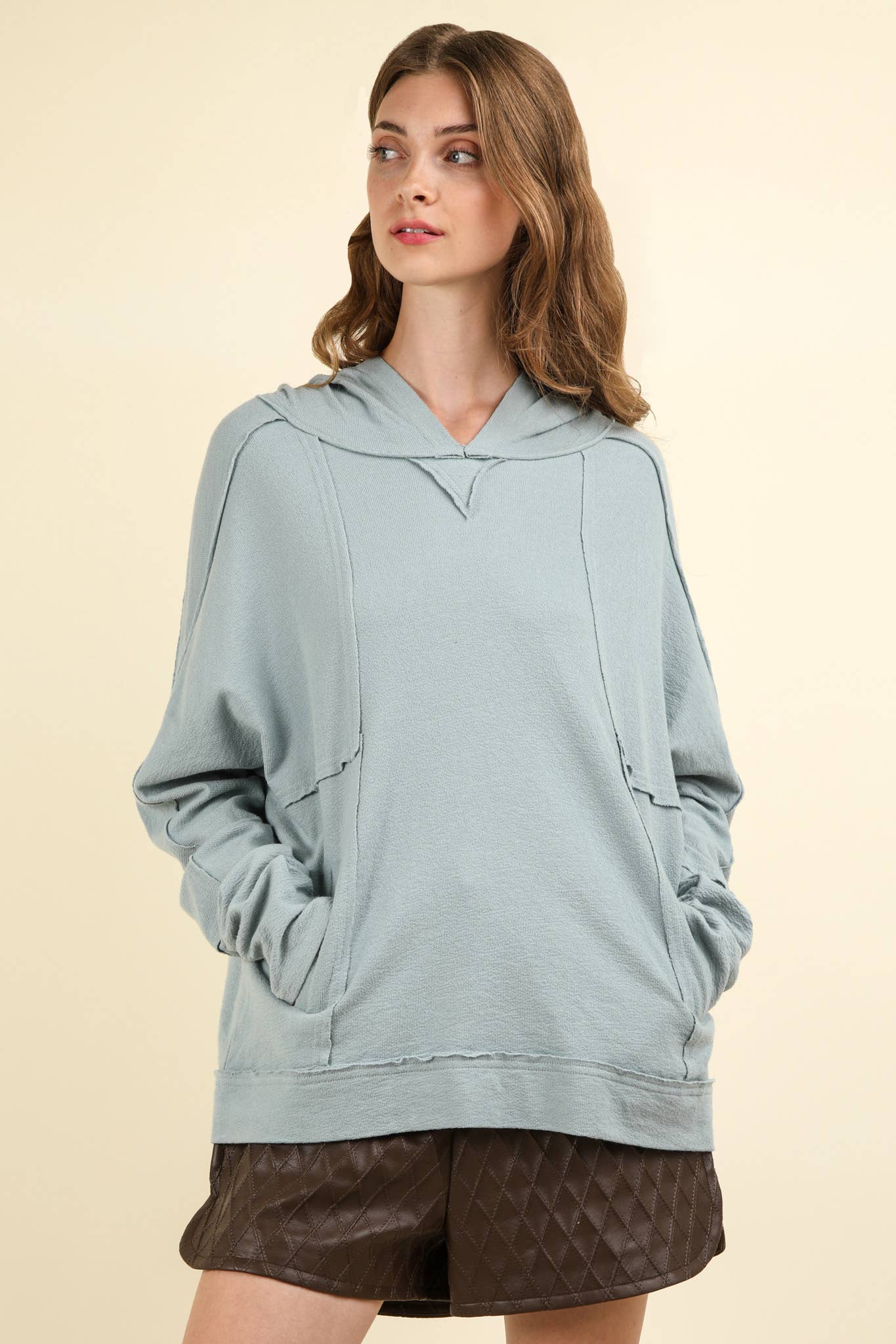 Raw Edge Cute Detail Hoodie Knit Top