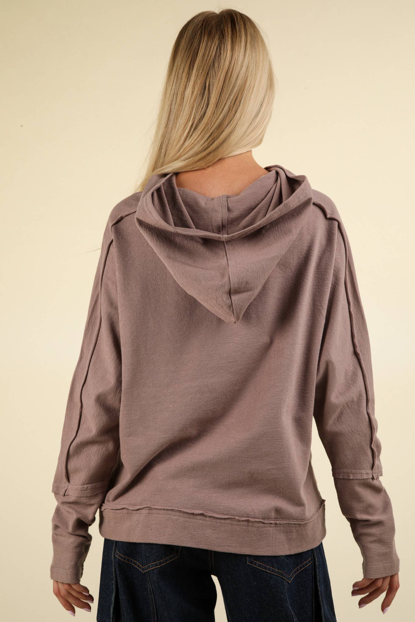Raw Edge Cute Detail Hoodie Knit Top