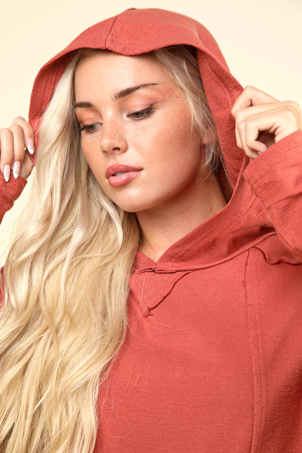 Raw Edge Cute Detail Hoodie Knit Top