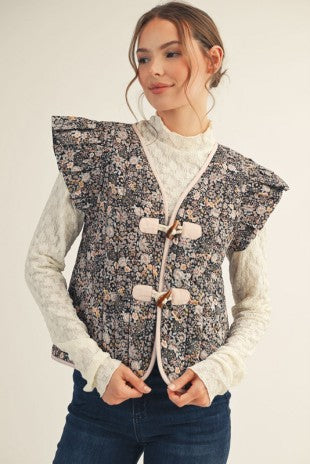Ruffle Floral Quilted Vest