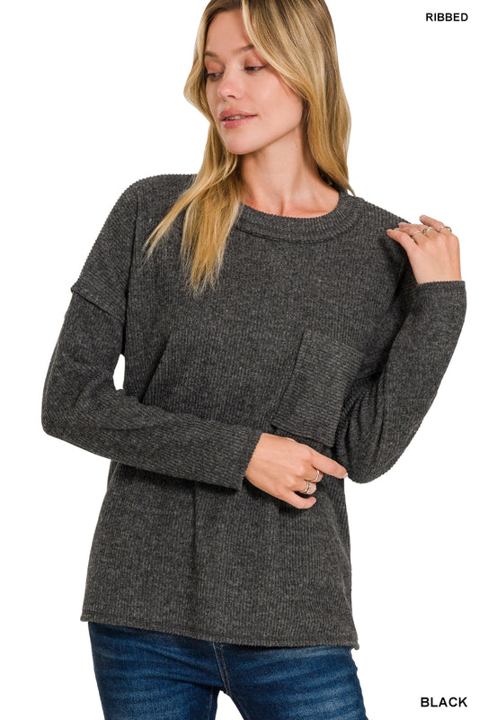 Ribbed Pocket Sweater