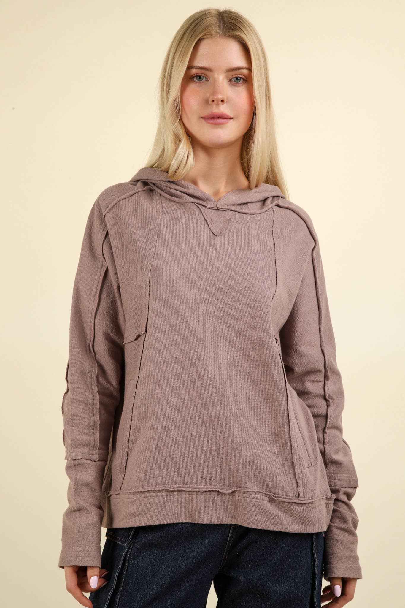 Raw Edge Cute Detail Hoodie Knit Top