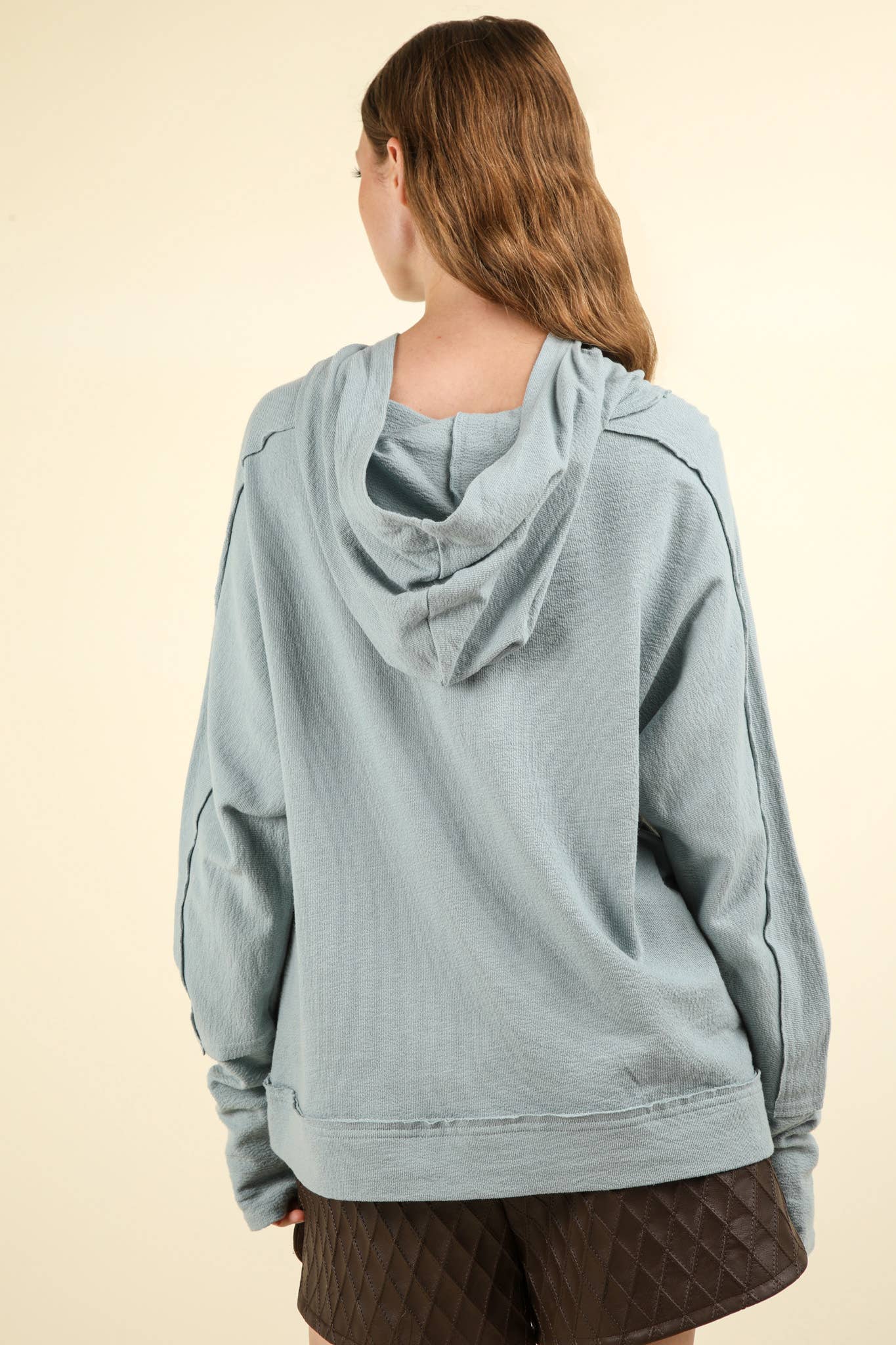 Raw Edge Cute Detail Hoodie Knit Top