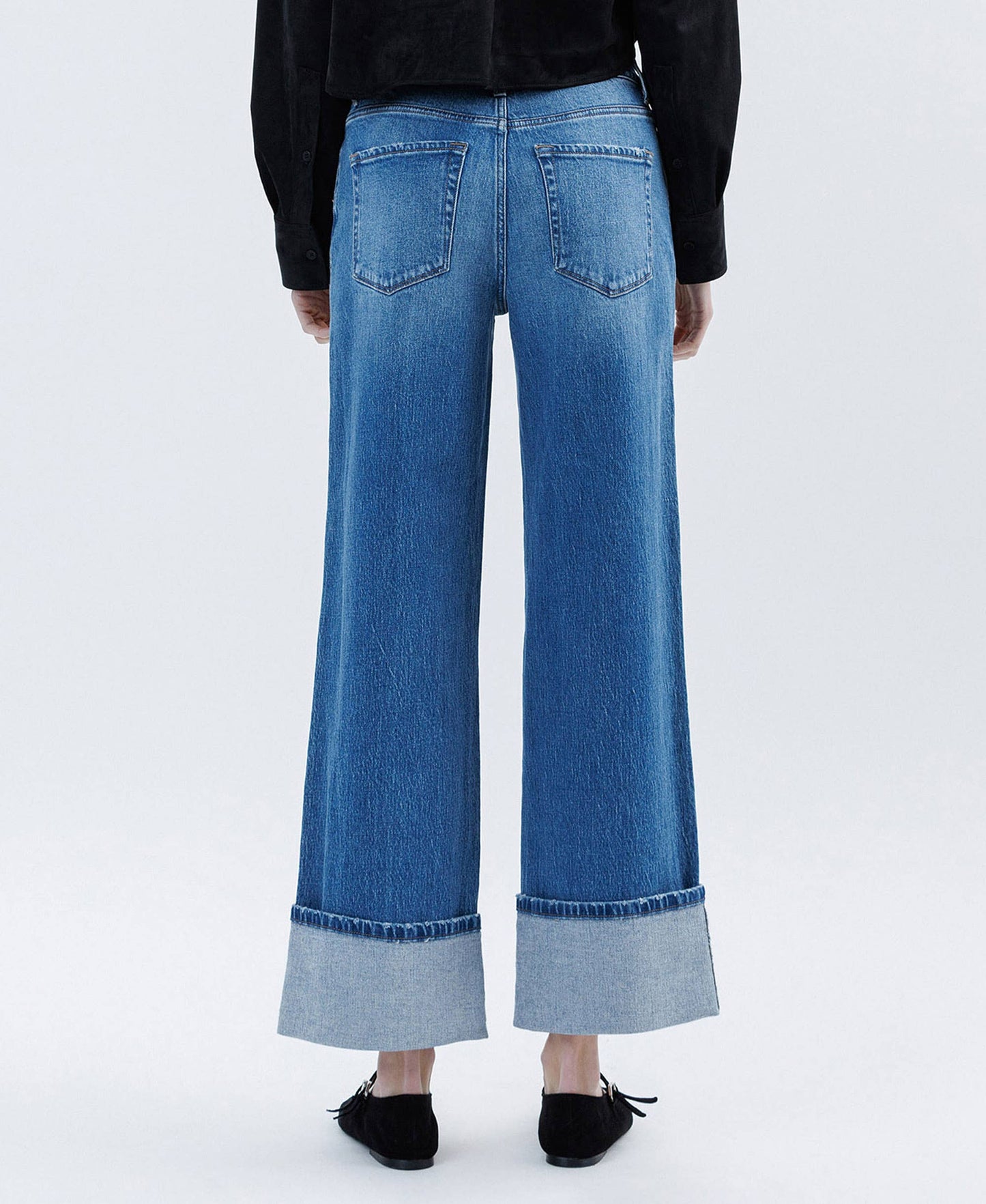 SUPER HIGH RISE CUFFED BAGGY WIDE JEANS