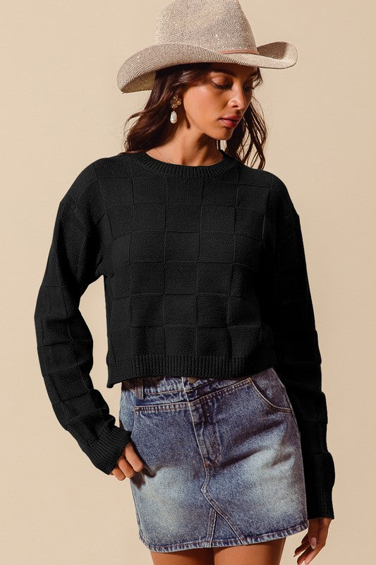 Checkered knit sweater