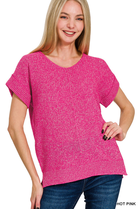 CENTER SEAM SHORT SLEEVE SWEATER