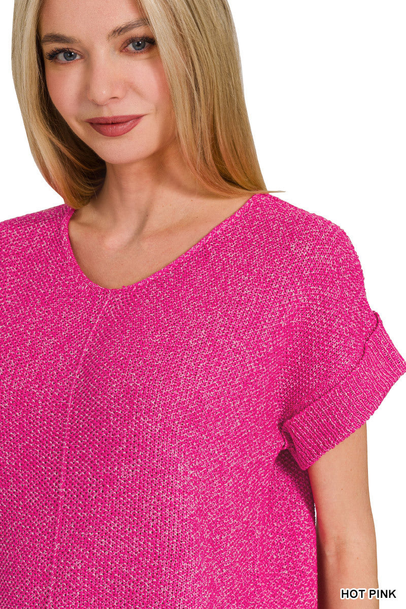 CENTER SEAM SHORT SLEEVE SWEATER