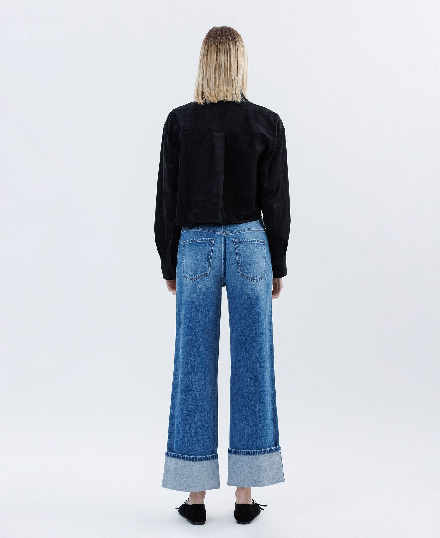 SUPER HIGH RISE CUFFED BAGGY WIDE JEANS